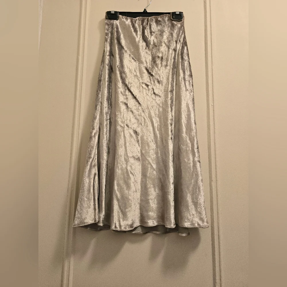 Polo Ralph Lauren Lush Velvet Flared Silver Midi Skirt | Sz 6 - Picture 6 of 16